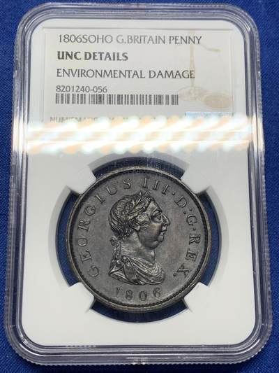 《竞宝斋》第424场 周日，周一，周二  3场连拍 （全场包邮） NGC UNCD 英国 1806年 乔治三世 1便士铜币 SOHO厂经典出品