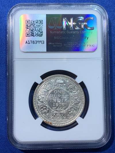 《竞宝斋》第424场 周日，周一，周二  3场连拍 （全场包邮） NGC MS62 英属印度1919年乔治五世1卢比银币
