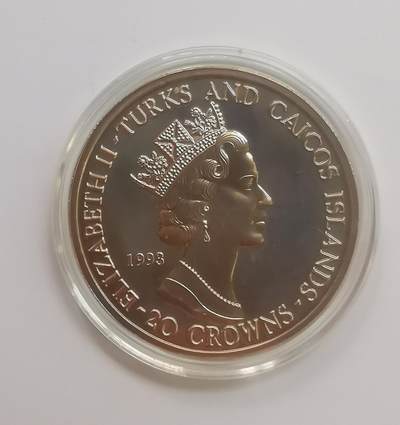 巨藏钱币第二期10月3号8点开拍古今中外硬币专场 特克斯和凯克斯群岛1993年1盎司精制银币20克朗