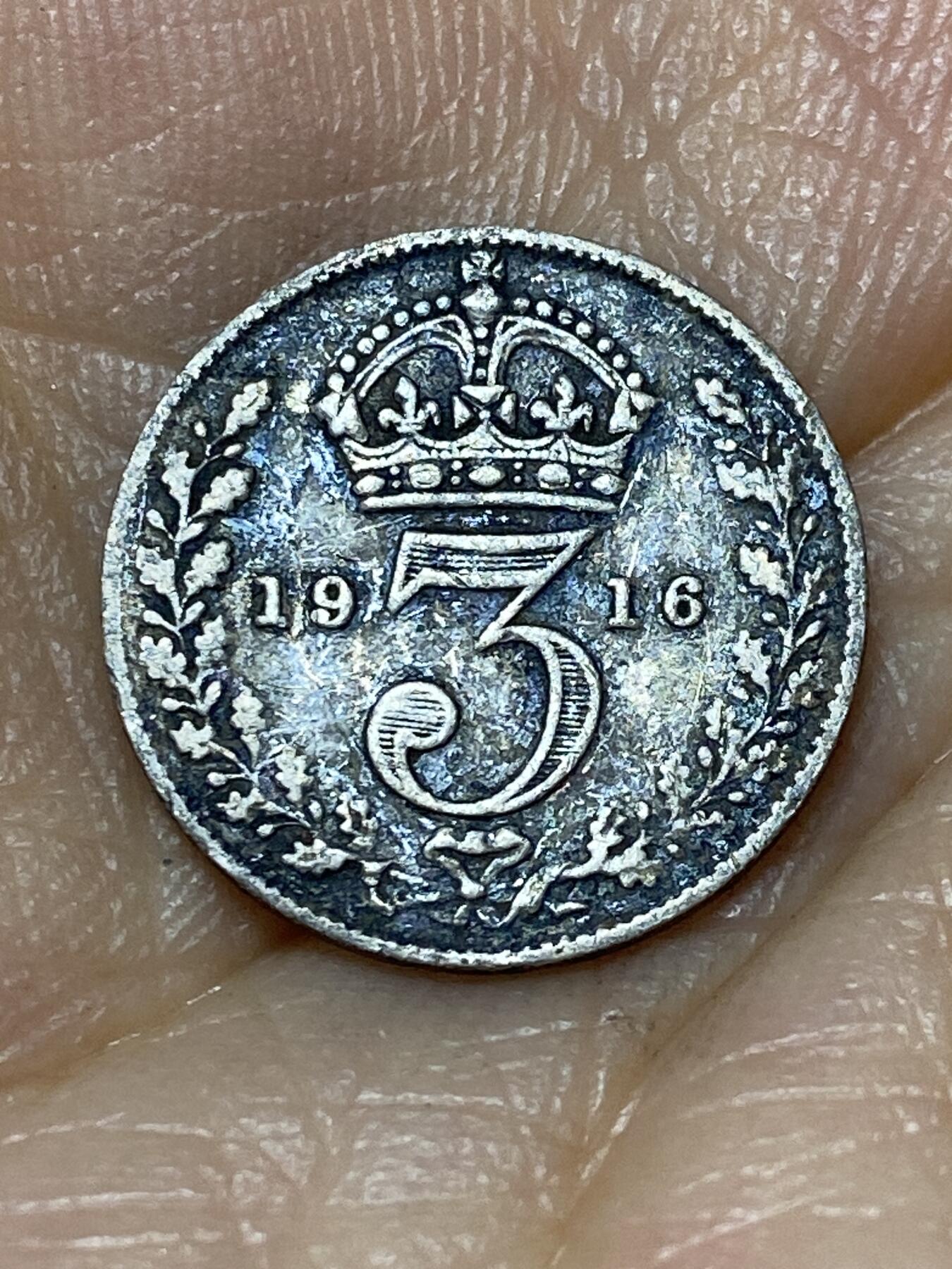 2025年第九十八场(总第一百二十四场）外国好品散币(免佣金) 英国🇬🇧1916年3便士银币(乔治五世第一版，925高银)