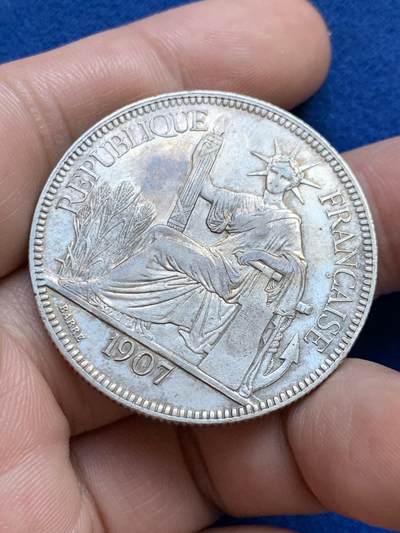 《竞宝斋》第424场 周日，周一，周二  3场连拍 （全场包邮） 法属印支1907年A版坐洋 流通好品 自带历史沧桑感