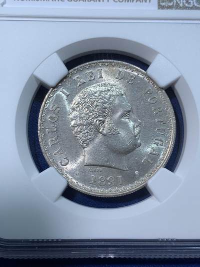 《竞宝斋》第424场 周日，周一，周二  3场连拍 （全场包邮） NGC MS63 葡萄牙1891年卡洛斯一世500R银币 十字转光 流通品种 高分品质