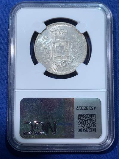 《竞宝斋》第424场 周日，周一，周二  3场连拍 （全场包邮） NGC MS63 葡萄牙1891年卡洛斯一世500R银币 十字转光 流通品种 高分品质