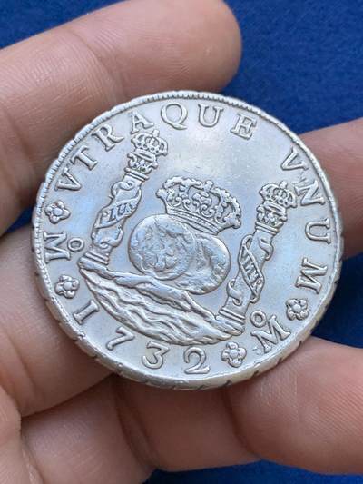 《竞宝斋》第424场 周日，周一，周二  3场连拍 （全场包邮） 真银假币 西属墨西哥1732年8R地球银币 约850银 重26.45克