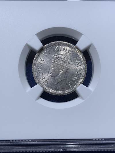 《竞宝斋》第424场 周日，周一，周二  3场连拍 （全场包邮） NGC MS63 印度1943年乔治六世1/4卢比