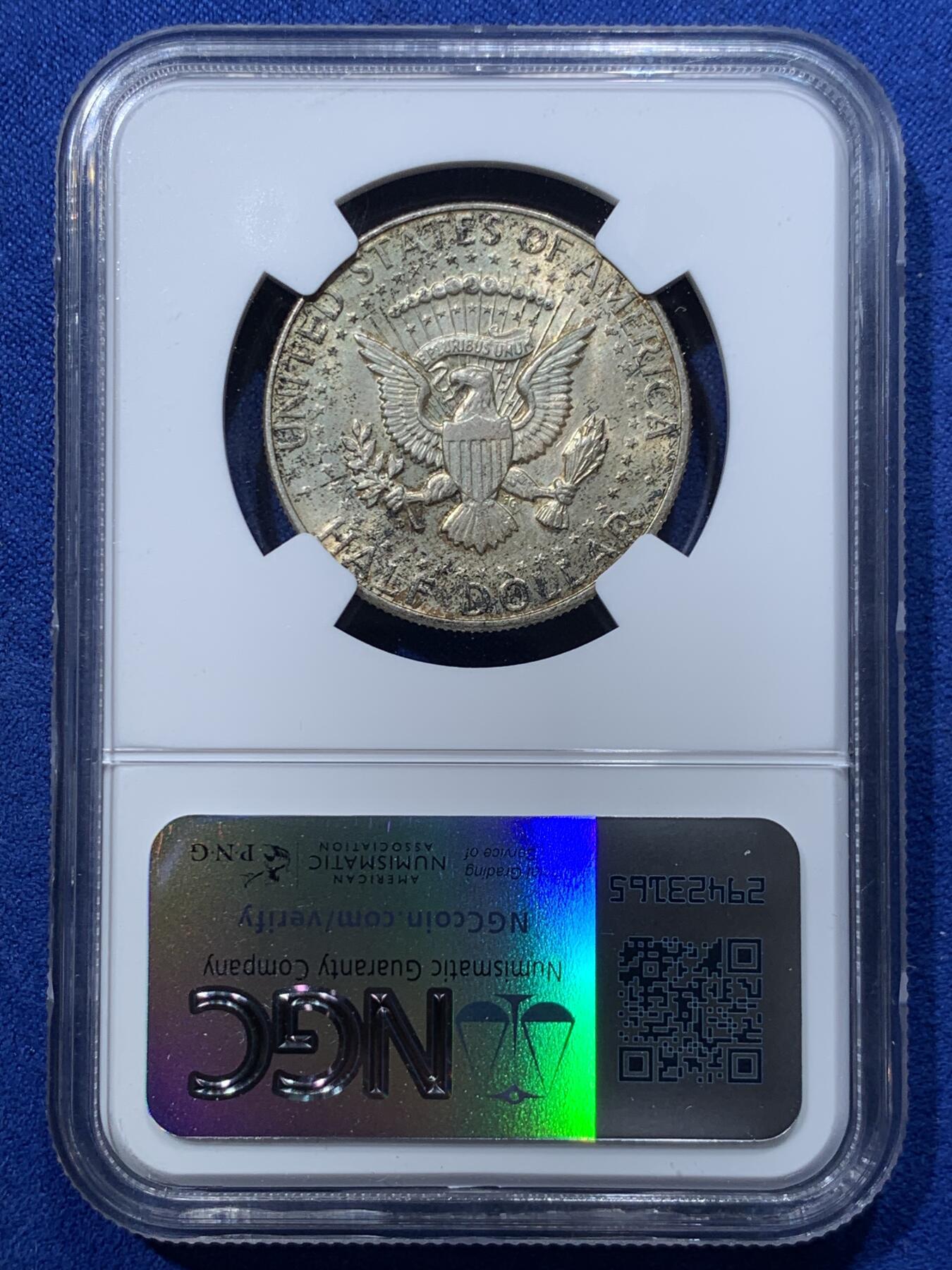《竞宝斋》第424场 周日，周一，周二  3场连拍 （全场包邮） NGC MS64 美国1964肯尼迪半美元银币 高银 经典品种 包浆不错