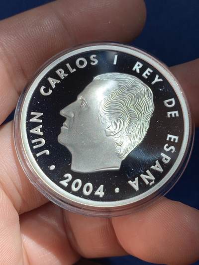 《竞宝斋》第424场 周日，周一，周二  3场连拍 （全场包邮） 西班牙2004年胡安·卡洛斯一世（欧盟扩大）10欧元精制大银币 27克 925银