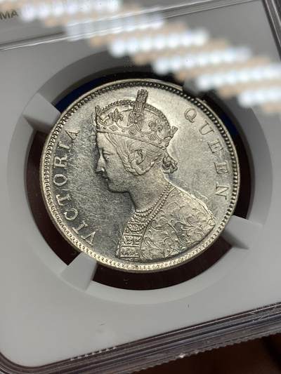 《竞宝斋》第424场 周日，周一，周二  3场连拍 （全场包邮） NGC MS61 英属印度1862年B版维多利亚女王皇冠头像1卢比银币