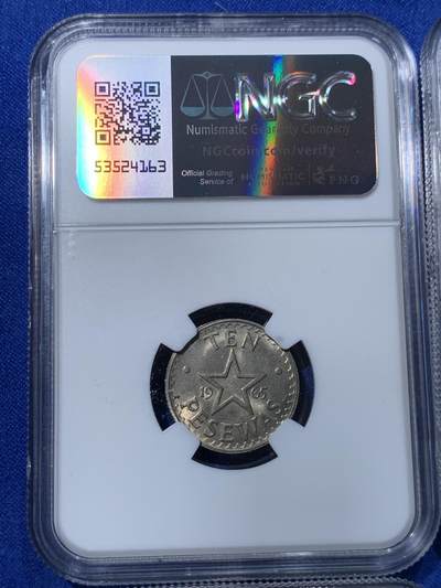 《竞宝斋》第424场 周日，周一，周二  3场连拍 （全场包邮） 四枚一组 NGC MS63-65 加纳1965年5/10/25/50pesewa 四枚全套 全部MS爆光品相 一步到位 成套少见