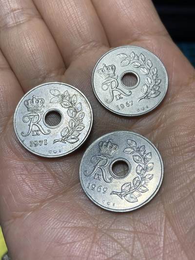 2025年第九十八场(总第一百二十四场）外国好品散币(免佣金) - 丹麦🇩🇰25欧尔3枚：1971年1967年1969年(弗雷德里克九世时期，C; S版)
