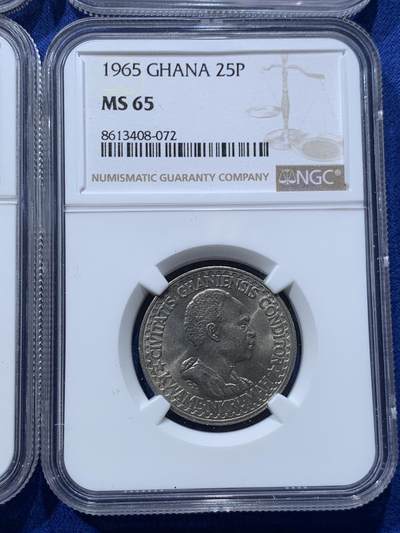 《竞宝斋》第424场 周日，周一，周二  3场连拍 （全场包邮） 四枚一组 NGC MS63-65 加纳1965年5/10/25/50pesewa 四枚全套 全部MS爆光品相 一步到位 成套少见