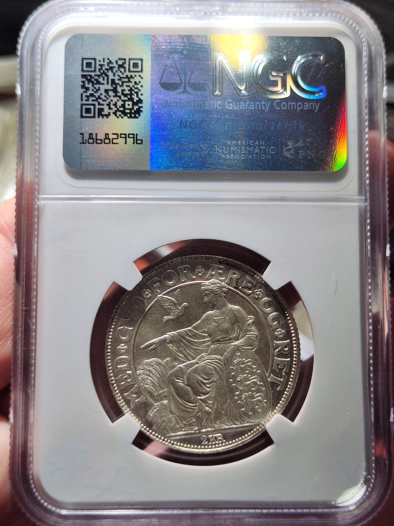 中外钱币第二场 NGC-MS64丹麦1903年克里斯蒂安九世在位40周年2克朗银币