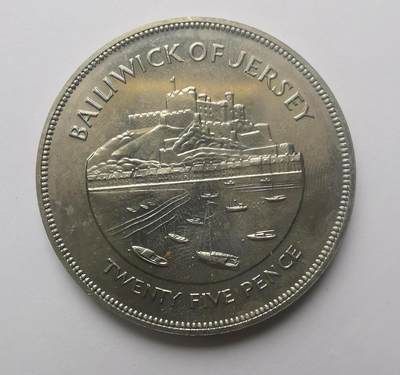 巨藏钱币第二期10月3号8点开拍古今中外硬币专场 泽西岛1977年25便士克朗型纪念大镍币