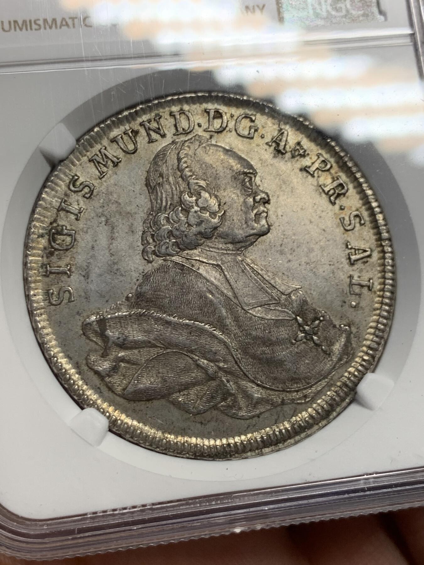 《竞宝斋》第424场 周日，周一，周二  3场连拍 （全场包邮） 亚军分 NGC MS62 奥地利 萨尔茨堡 1763年 泰勒银币 极少版本