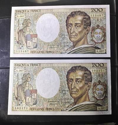 Au＋ 法国法郎纸币 1981年200法郎纸币 有一个角轻微压痕 - Au＋ 法国法郎纸币 1981年200法郎纸币 有一个角轻微压痕