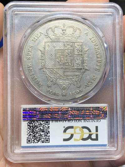 《竞宝斋》第424场 周日，周一，周二  3场连拍 （全场包邮） PCGS AUD 意大利托斯卡纳1807年母子10里拉大银币