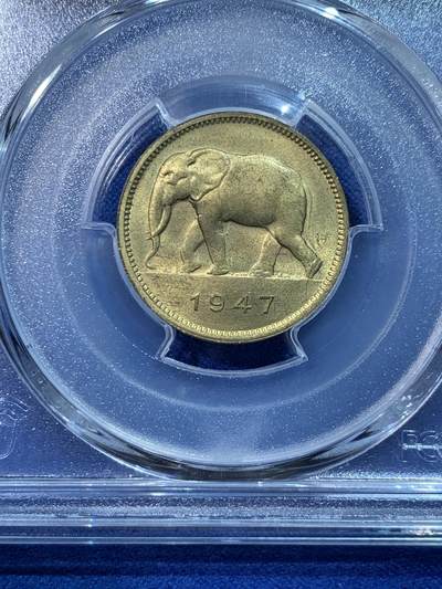 《竞宝斋》第424场 周日，周一，周二  3场连拍 （全场包邮） PCGS MS65 比利时刚果1947年大象2法郎铜币