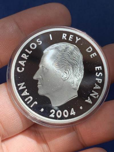 《竞宝斋》第424场 周日，周一，周二  3场连拍 （全场包邮） 西班牙2004年胡安·卡洛斯一世（欧盟扩大）10欧元精制大银币 27克 925银