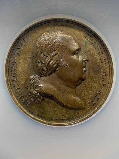 《竞宝斋》第424场 周日，周一，周二  3场连拍 （全场包邮） NGC MS62BN 法国波旁王朝复辟时期君主立宪制宪法颁布纪念铜章 加大加厚盒