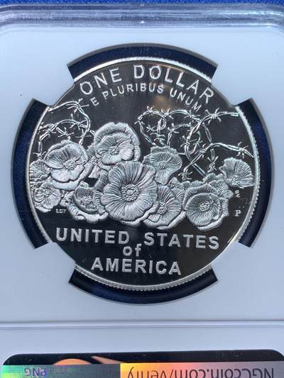 《竞宝斋》第424场 周日，周一，周二  3场连拍 （全场包邮） NGC PF70UC 美国2018年一战百年1美元银币 少见美国标签 满分评级