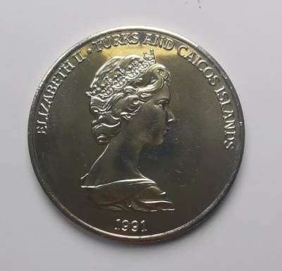 巨藏钱币第二期10月3号8点开拍古今中外硬币专场 特克斯和凯科斯群岛1991年5克朗镍币