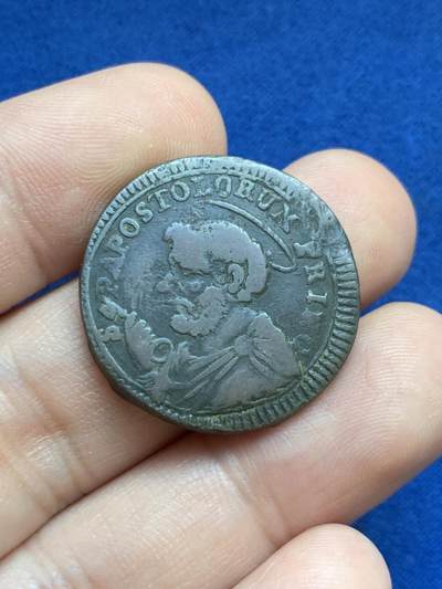 《竞宝斋》第424场 周日，周一，周二  3场连拍 （全场包邮） 两枚一组 意大利教皇国铜质辅币：1796年2-1/2贝阿科铜币，教皇城邦维泰博1797年2-1/2贝阿科铜币（币胚缺陷）