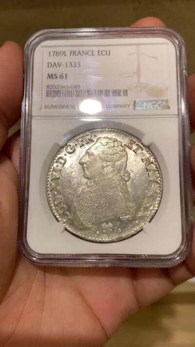 《竞宝斋》第424场 周日，周一，周二  3场连拍 （全场包邮） NGC MS61 法国 1789年 1埃居银币 利摩日厂少见厂别