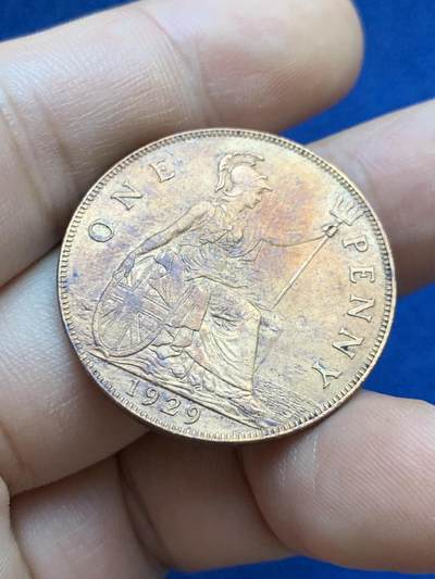 《竞宝斋》第424场 周日，周一，周二  3场连拍 （全场包邮） 英国1929年乔治五世1便士铜币 细节好