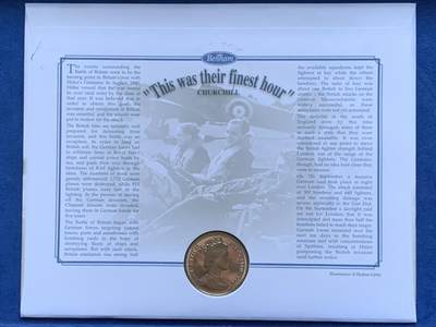 《竞宝斋》第424场 周日，周一，周二  3场连拍 （全场包邮） 英国马恩岛2000年英国空中保卫战60周年纪念，镶嵌马恩岛同年同款纪念克朗币。军史题材，核心事件，超大幅代入式设计。