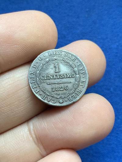 《竞宝斋》第424场 周日，周一，周二  3场连拍 （全场包邮） 三枚一组 意大利撒丁王国1826年铜质辅币：1/3/5分，1分状态差不多AU