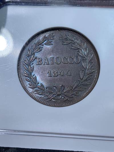 《竞宝斋》第424场 周日，周一，周二  3场连拍 （全场包邮） NGC MS64BN 意大利教皇国1844年格里高利十六世 1贝阿科铜币，欧洲老标，极美品