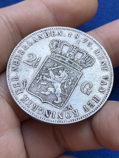 《竞宝斋》第424场 周日，周一，周二  3场连拍 （全场包邮） 荷兰1873年威廉三世2.5盾银币 原味美品