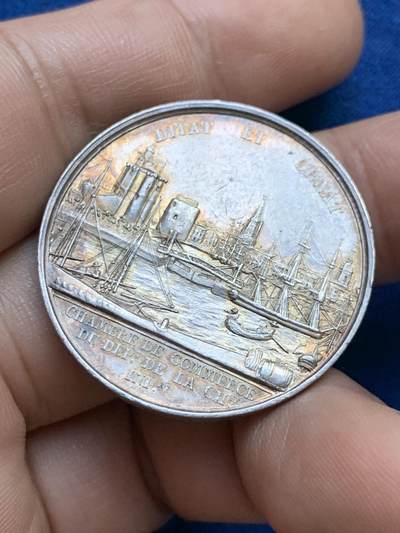 《竞宝斋》第424场 周日，周一，周二  3场连拍 （全场包邮） 法国路易·菲利普一世头像拉罗谢尔商会银质代币，17.13g，32.8mm，油灯边铭