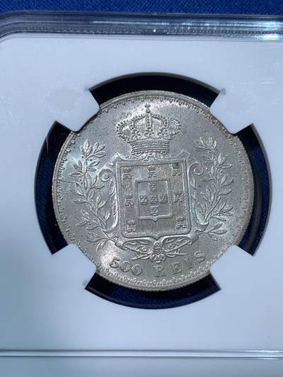 《竞宝斋》第424场 周日，周一，周二  3场连拍 （全场包邮） NGC MS63 葡萄牙1891年卡洛斯一世500R银币 十字转光 流通品种 高分品质