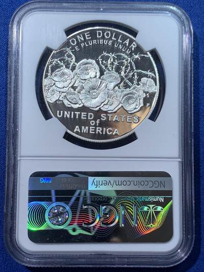 《竞宝斋》第424场 周日，周一，周二  3场连拍 （全场包邮） NGC PF70UC 美国2018年一战百年1美元银币 少见美国标签 满分评级