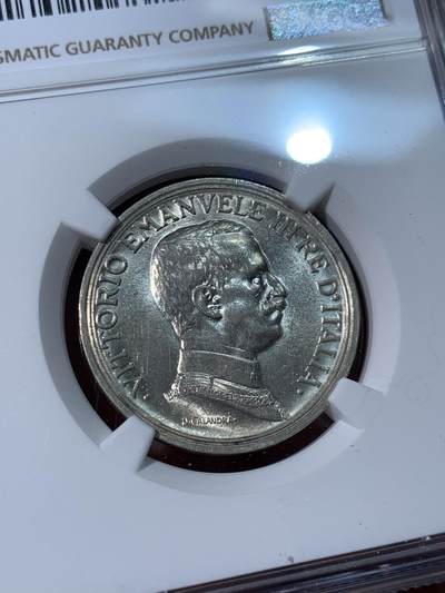 《竞宝斋》第424场 周日，周一，周二  3场连拍 （全场包邮） NGC MS62 意大利1916年小马车2里拉银币