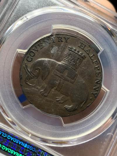 《竞宝斋》第424场 周日，周一，周二  3场连拍 （全场包邮） PCGS AU55 英国1792年考文垂戈黛娃夫人半便士Token铜币，热门品种，状态很好的一枚，发丝、胸口、马鬃及背面砖石的细节都很赞，强于所见打制不佳的MS品，状态胜过分数