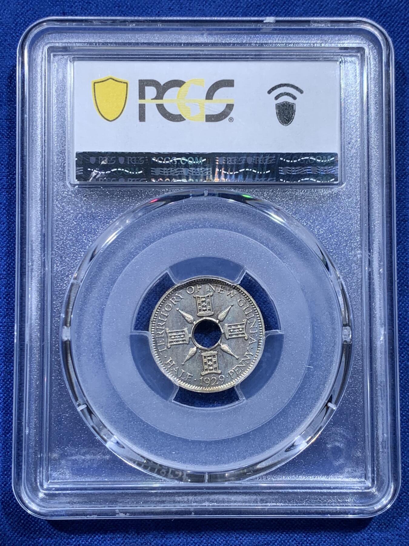 《竞宝斋》第424场 周日，周一，周二  3场连拍 （全场包邮） 2枚一组 PCGS PR65-66 新几内亚 1929年 1便士+1/2便士 精制币一对 非常稀少的品种 值得推荐