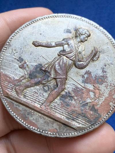 《竞宝斋》第424场 周日，周一，周二  3场连拍 （全场包邮） 法国农业协会单面大铜章，直径：50mm，重量：55.45克，细节见图。