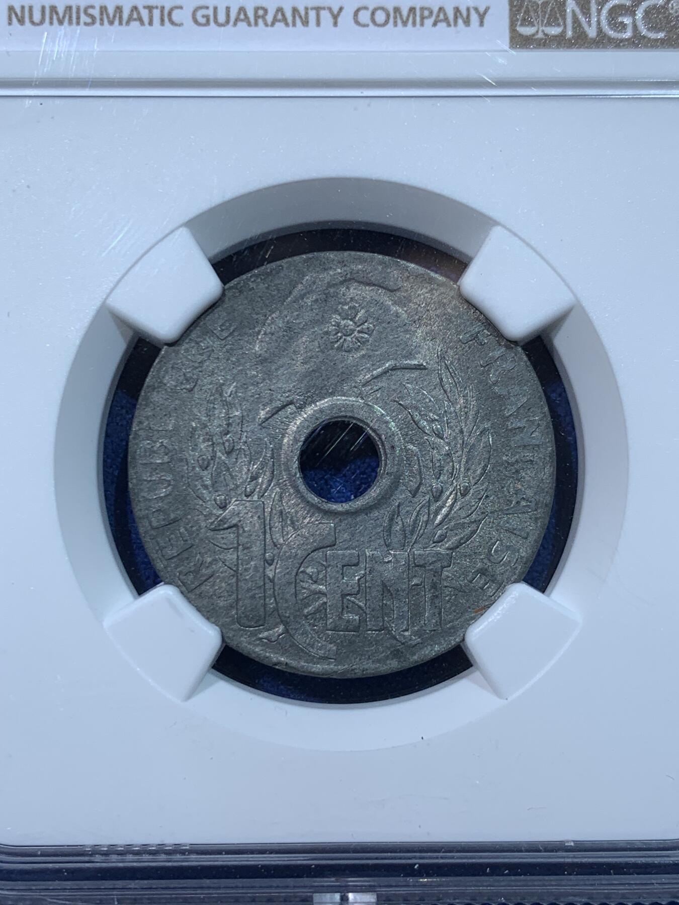 《竞宝斋》第424场 周日，周一，周二  3场连拍 （全场包邮） NGC MS63 法属印支 1940年 1分 锌币