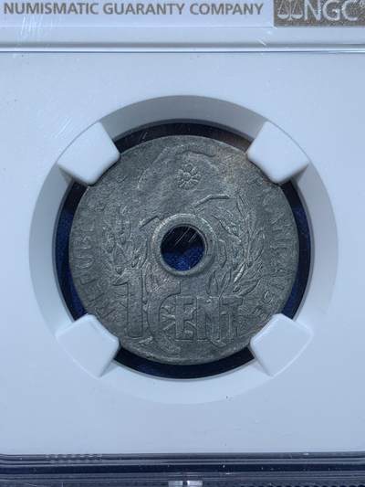 《竞宝斋》第424场 周日，周一，周二  3场连拍 （全场包邮） 亚军分 NGC MS63 法属印支 1940年 1分 锌币