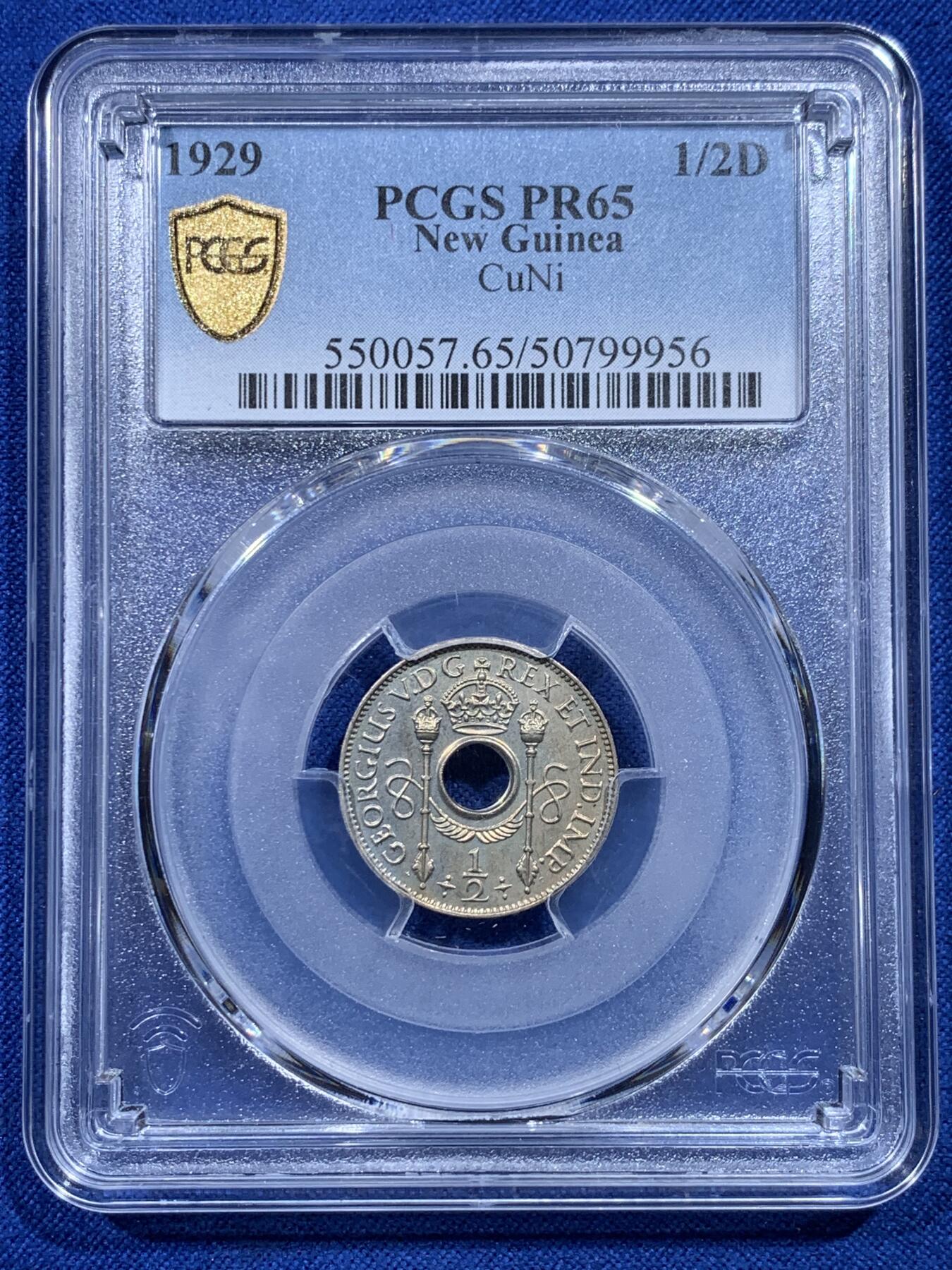 《竞宝斋》第424场 周日，周一，周二  3场连拍 （全场包邮） 2枚一组 PCGS PR65-66 新几内亚 1929年 1便士+1/2便士 精制币一对 非常稀少的品种 值得推荐