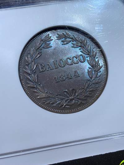 《竞宝斋》第424场 周日，周一，周二  3场连拍 （全场包邮） NGC MS64BN 意大利教皇国1844年格里高利十六世 1贝阿科铜币，欧洲老标，极美品