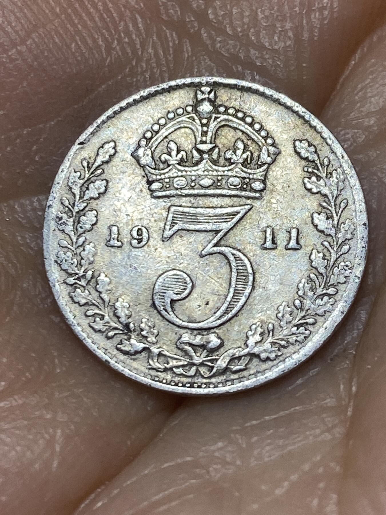 2025年第九十八场(总第一百二十四场）外国好品散币(免佣金) 英国🇬🇧1911年3便士银币(乔治五世加冕年，第一版首发年，925高银)