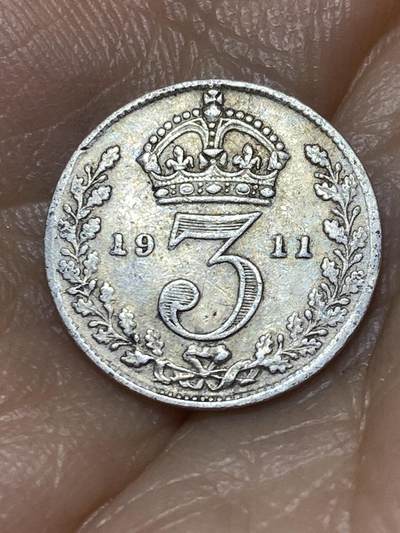 2025年第九十八场(总第一百二十四场）外国好品散币(免佣金) - 英国🇬🇧1911年3便士银币(乔治五世加冕年，第一版首发年，925高银)