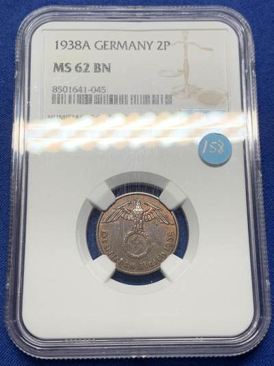 《竞宝斋》第424场 周日，周一，周二  3场连拍 （全场包邮） - NGC MS62BN 德国1938年2芬尼 原光好品
