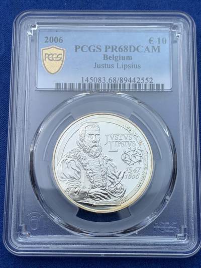 《竞宝斋》第424场 周日，周一，周二  3场连拍 （全场包邮） PCGS MS68DCAM 比利时2006年10欧元 新斯多亚学派学者利普修斯纪念币