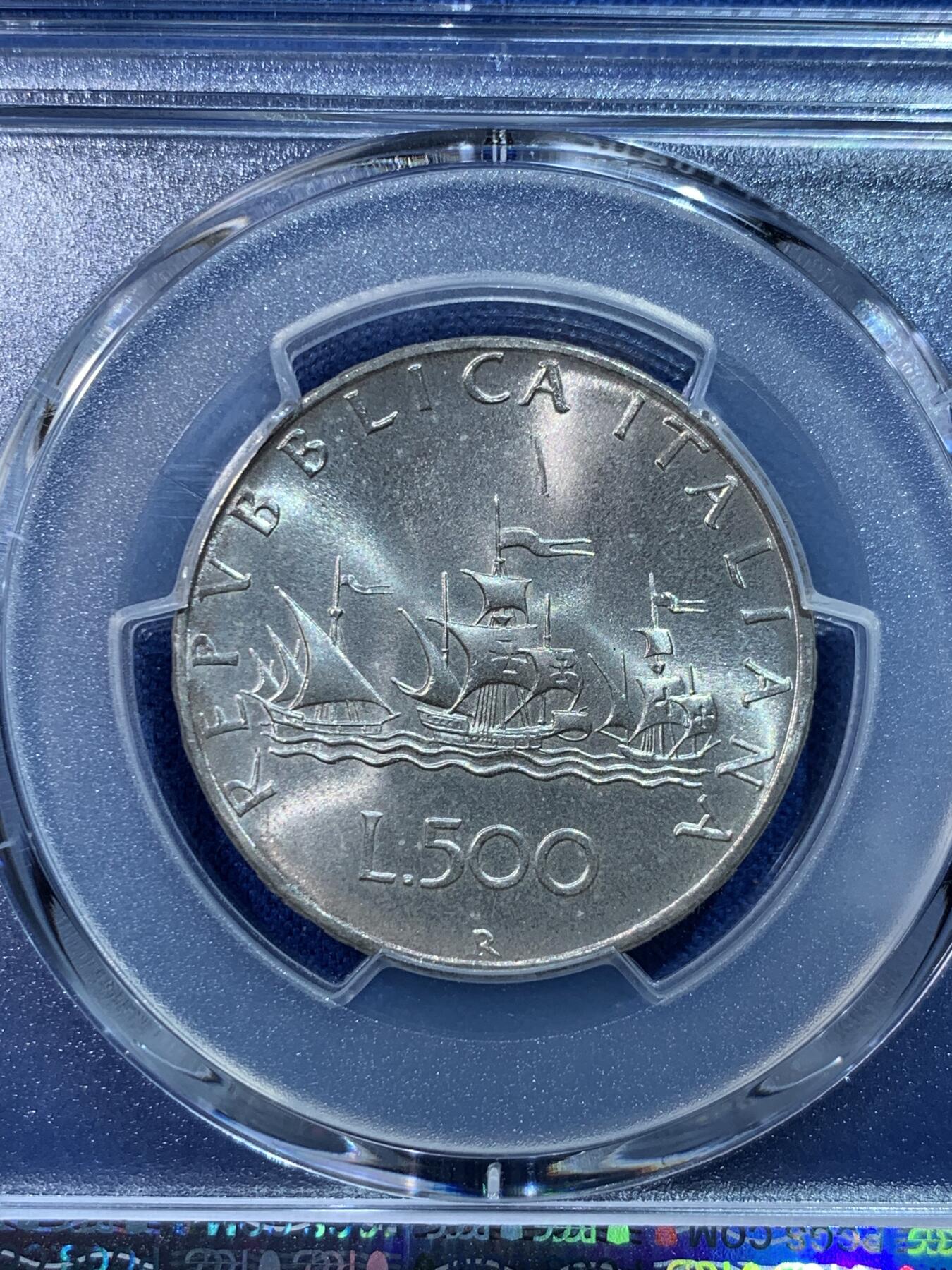 《竞宝斋》第424场 周日，周一，周二  3场连拍 （全场包邮） PCGS MS67 意大利1970-R美女帆船500里拉银币