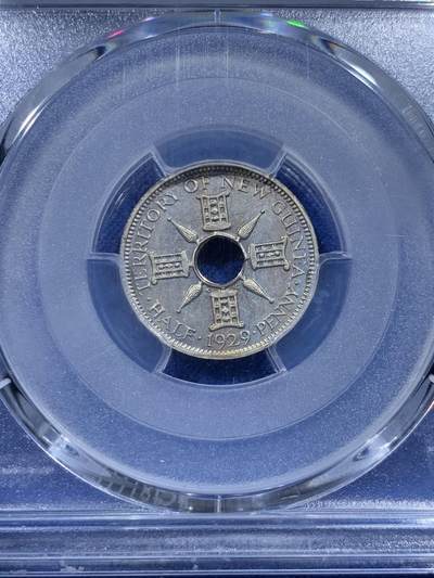 《竞宝斋》第424场 周日，周一，周二  3场连拍 （全场包邮） 2枚一组 PCGS PR65-66 新几内亚 1929年 1便士+1/2便士 精制币一对 非常稀少的品种 值得推荐 存世大概400组 PF相对更少