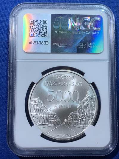 《竞宝斋》第424场 周日，周一，周二  3场连拍 （全场包邮） NGC MS69 克劳斯获奖币2009匈牙利布达佩斯普制银币5000福林